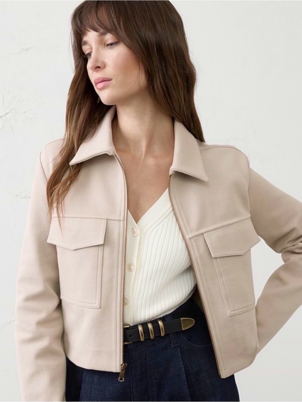 NWT Banana Republic VEGAN SUEDE Cropped Jacket - Beige